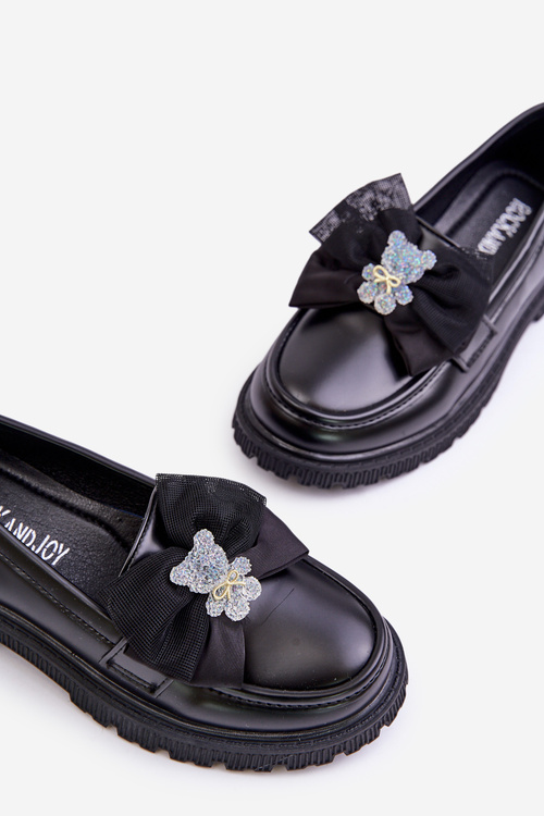 Dívčí Mokasíny S Mašlí Eko Kůže Černé Avallesa