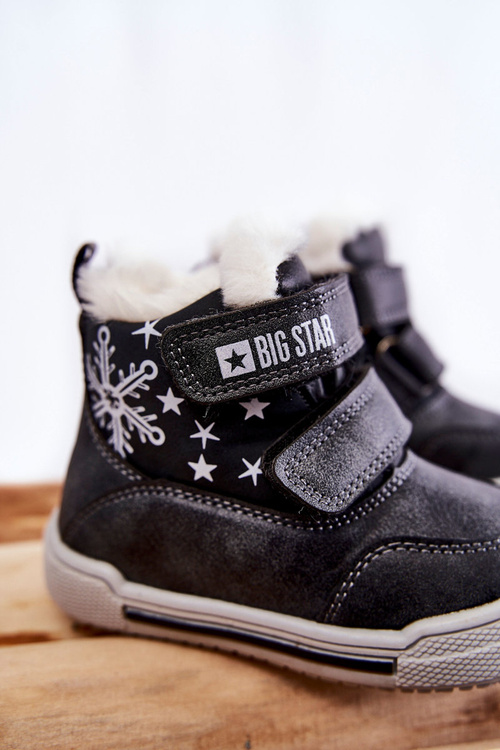 Dětské zateplené kozačky na suchý zip Big Star KK374191 Černe