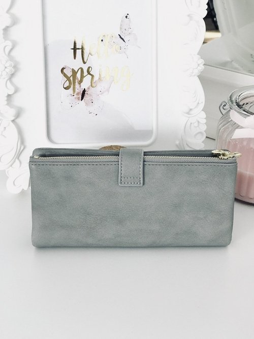 Large Women's Grey Trendy Wallet Gold Zipper