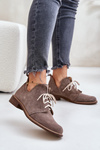 Zazoo 2959 Semišové Polobotky Oxfords Šnurovacie Na Ploškom Opätku Tmavo Béžové