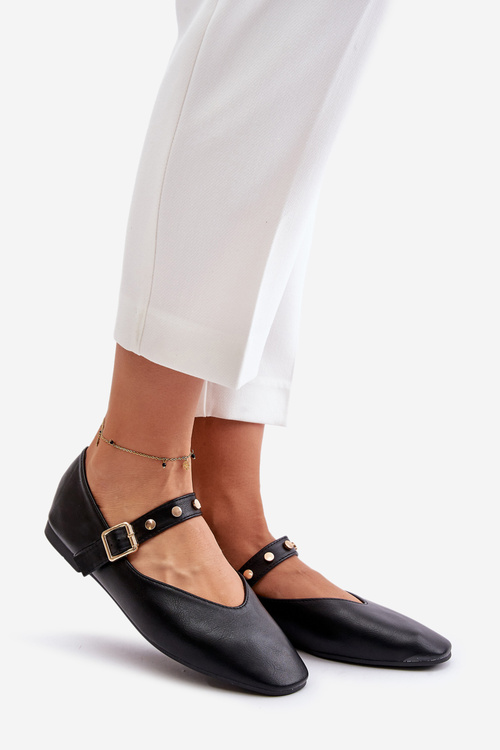 Ekokožené Baleríny S Páskem Černé Alcionora