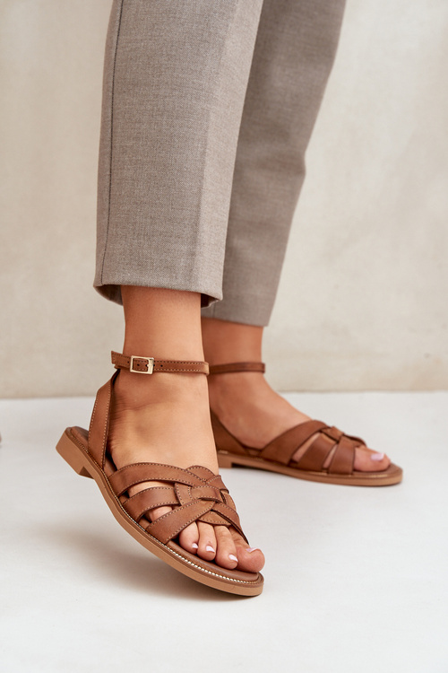 Kožené Dámske Sandále Na Plochéj Päte Zazoo 3688 Camel