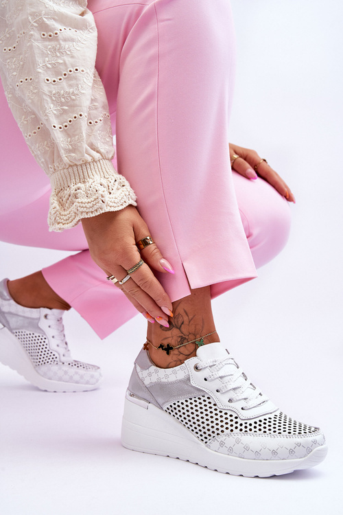 Dámské kožené prolamované tenisky Bílé Virginia