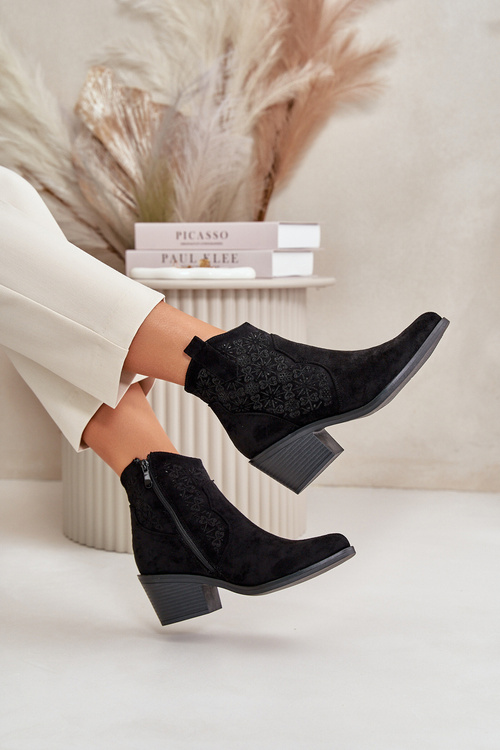 Dierované Kovbojské Čižmy Na Zips Eko Semišové Čierne S.Barski HY42-944