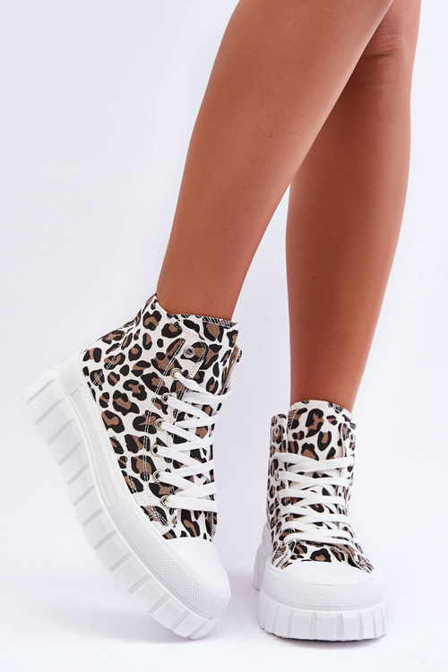 Vzor žien s vysokými teniskami leopard biely flreres