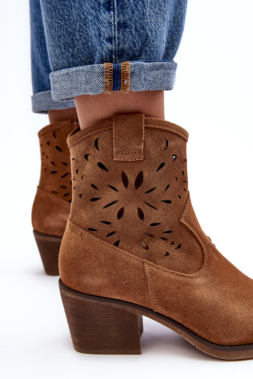 Suede Boots Openwork Cowboy Boots D&A SN622-20 Camel