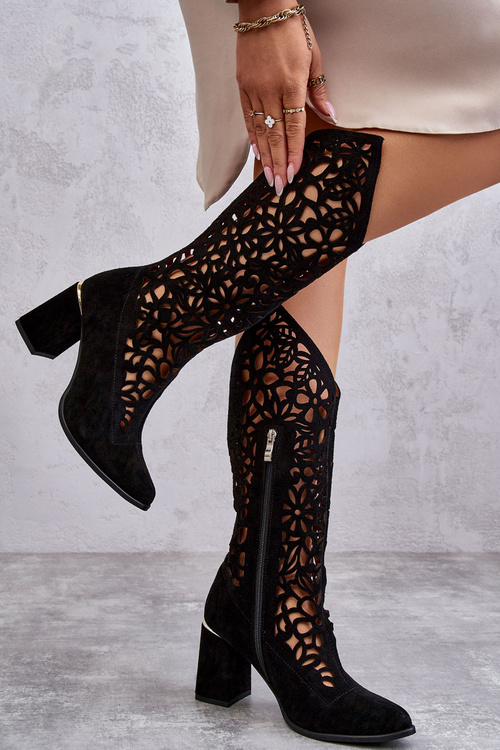 Suede Openwork Boots Lewski Shoes 3234 Čierna