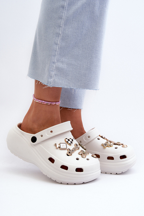 Dámske Ľahké Piankove Sandále S Hrubou Podrážkou S Ozdobami Biele Effiora