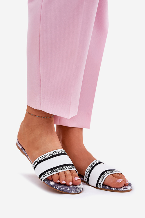 Vzory Ploché Dámské Pantofle Bílé Leysi