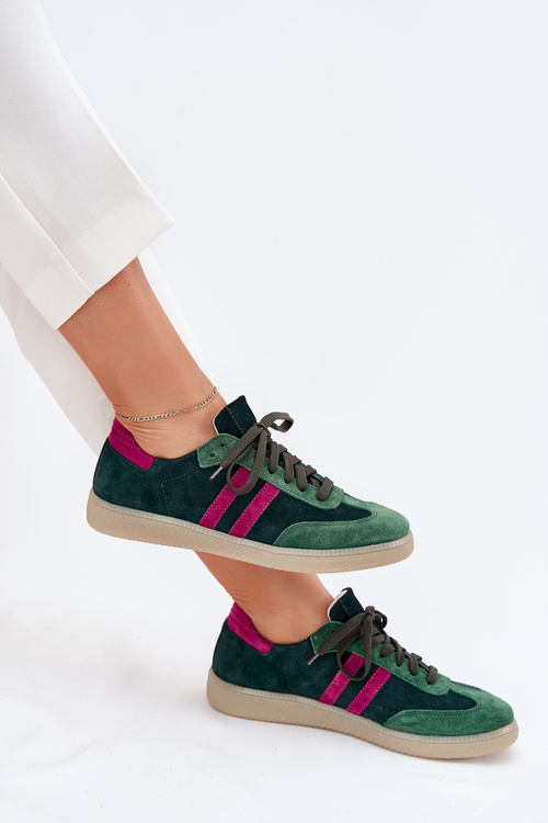 Zazoo N1068 Semišové Nízke Dámske Tenisky Tmavozelené