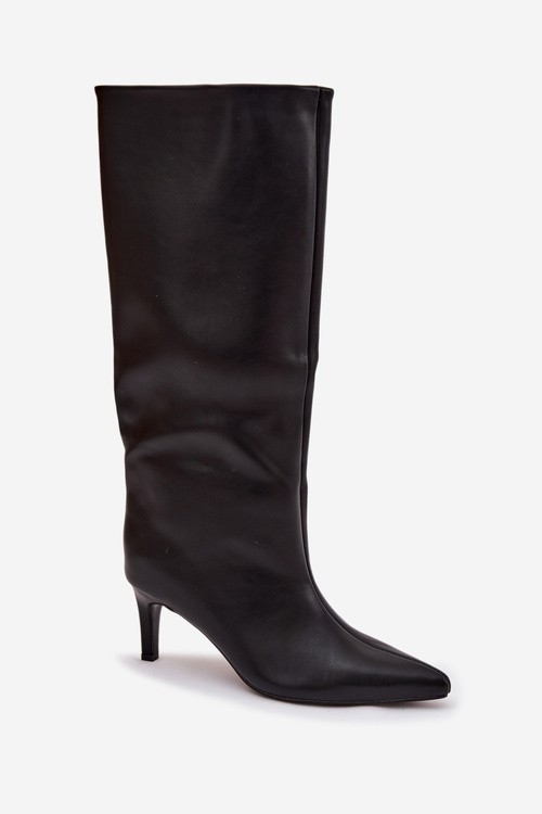 Dámske čižmy na špičku s prešitím čierne Olyvia