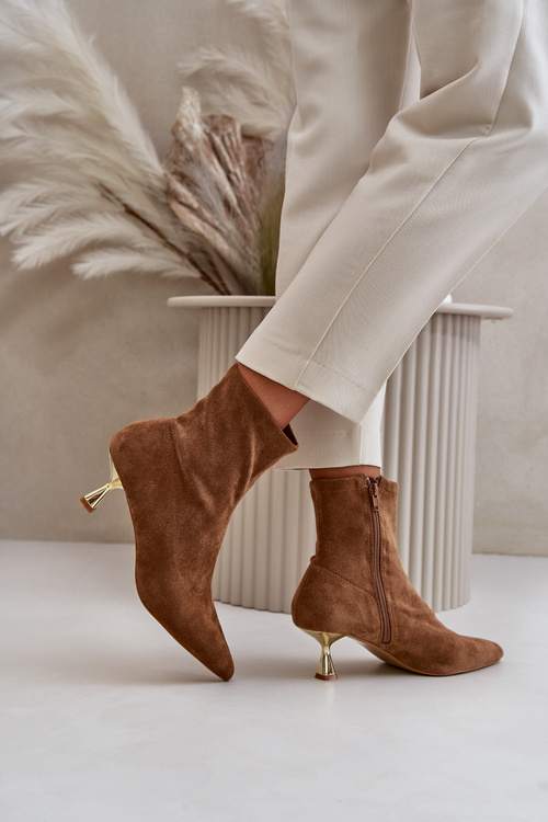 Dámske Kolená Na Opätku Eko Semišové S Špicatými Nosami Camel Irithare