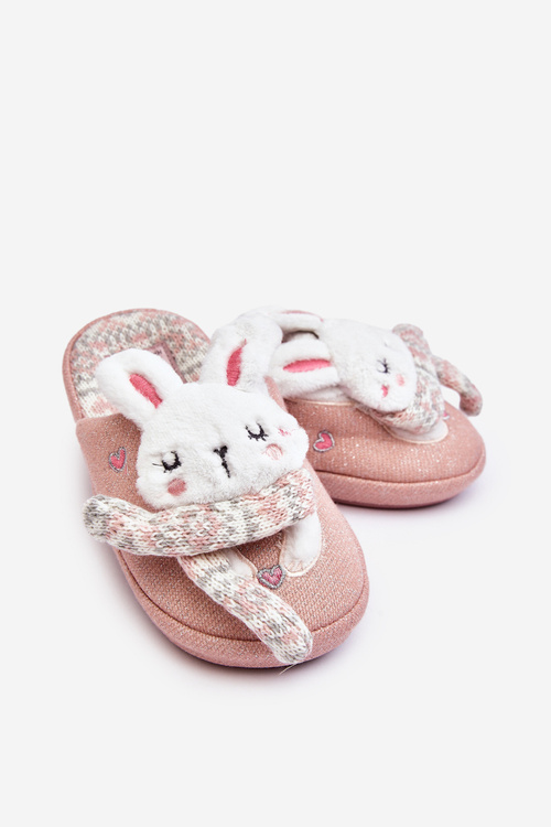 Dětské pantofle na tlusté podrážce se zajíčky růžové Dasca