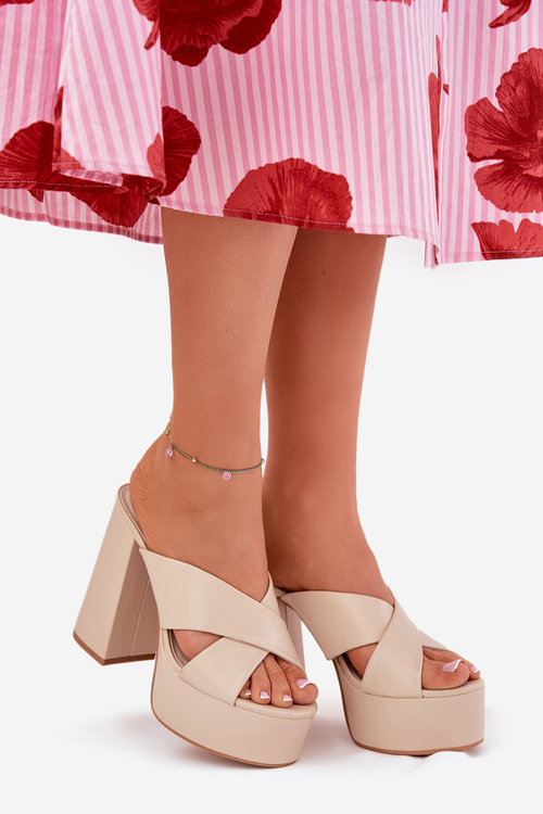 Dámské Klapky Na Platformě A Podpatku Béžové Lenobos