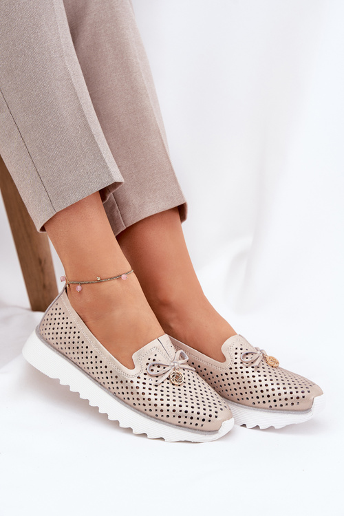 Dámské Kožené Ažurové Polobotky Z Přírodní Kůže D&A LR51-631 Zlaté