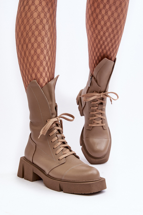 Dámske kožené topánky robotníci na masívnom byte 976A Dark Beige