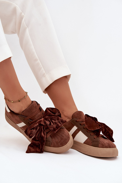 Dámské tenisky s semišovou mašlí hnědé Ashlyn