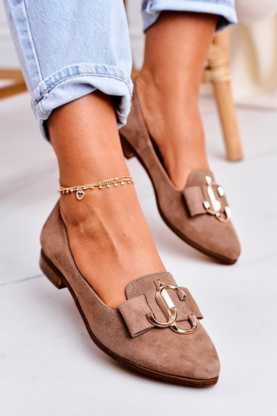 Dámska semišová balerína Moccasins Light Brown Mary-Jane