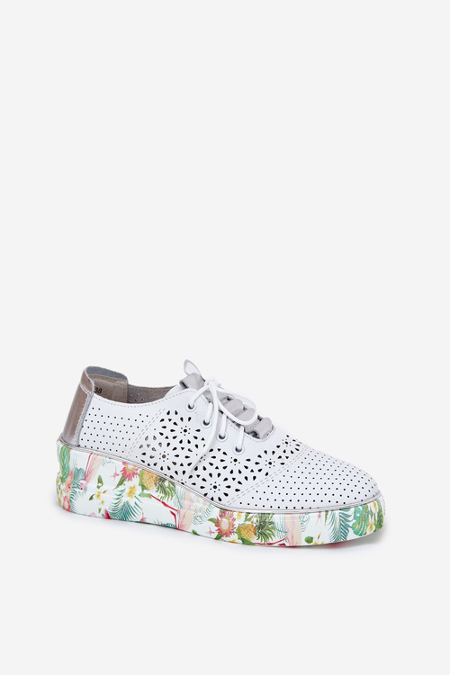 Dámske Kožené Topánky Na Klíne Artiker 56C1799 Bielo-Strieborné