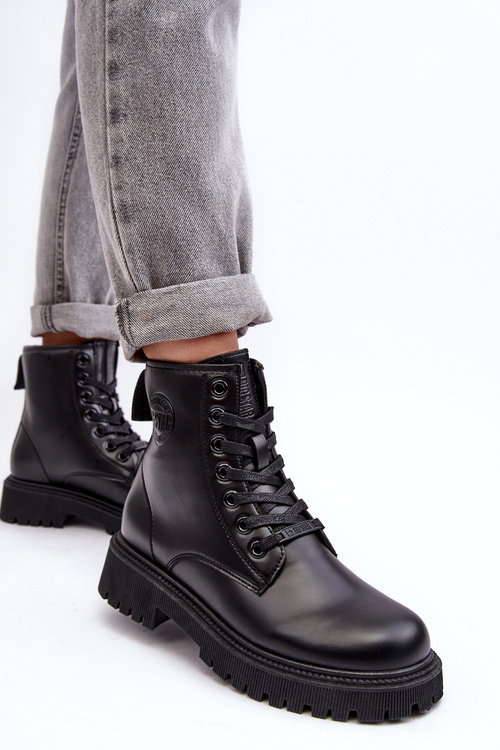 Čierna veľká hviezda MM274375 veľké kožené uzamknuté topánky