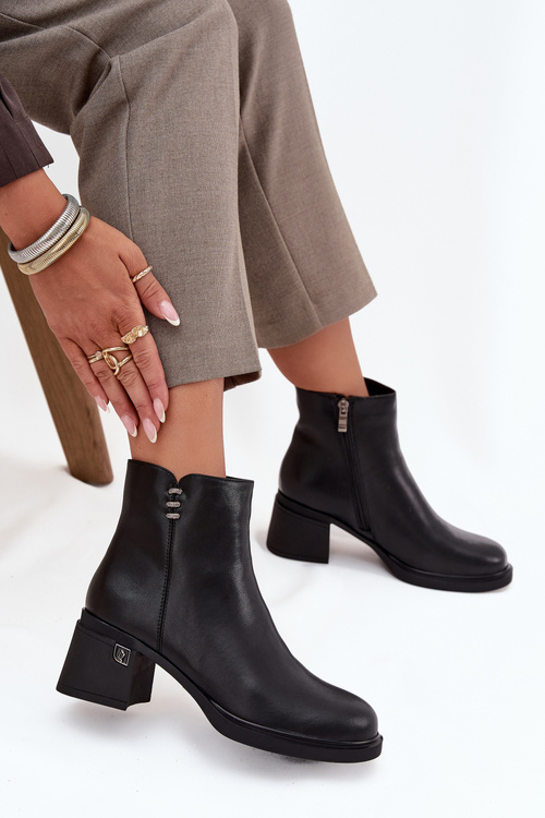 Kožené Zateplené Dámske Čižmy na Päti Vinceza 91159 Čierne