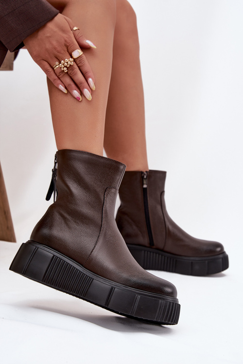 Zazoo 60369 Dámské kožené kotníčkové boty na platformě čokoládové