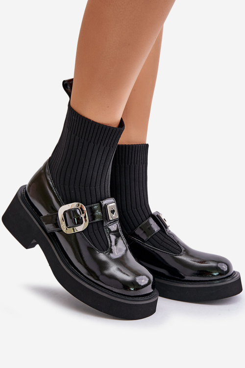 Lakované Čižmy S Ponožkou A Prackou Čierne MR880-076