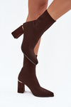 Materiálové dámske boty na podpätku v čokoládovej farbe Virelle