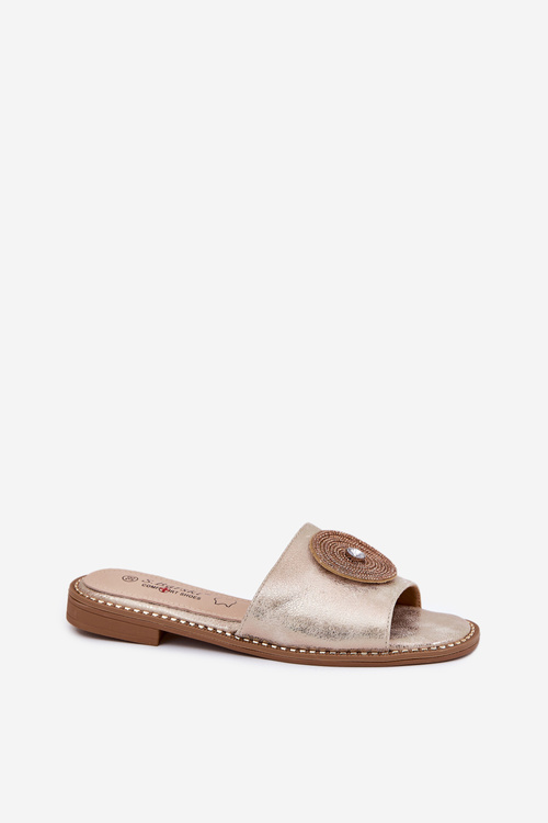 Dámske Šľapky Na Plochoskom Opätku S Dekoráciou S.Barski KV51-013 Zlaté