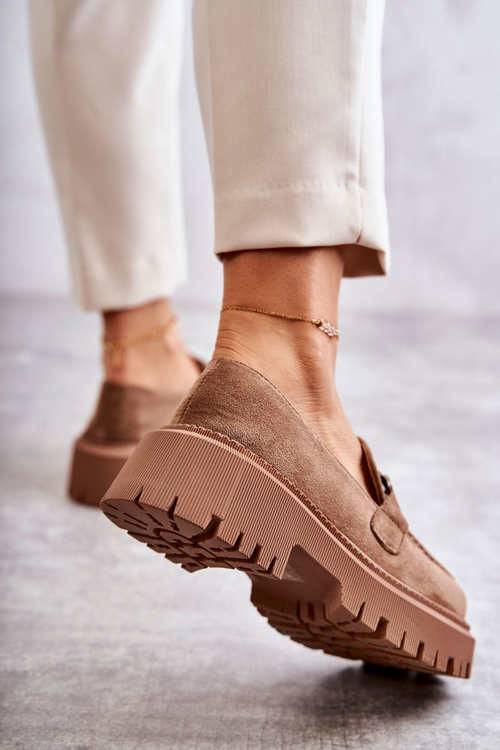 Dámské semišové semišové mokasíny se zdobením Tmavě béžová Leeza