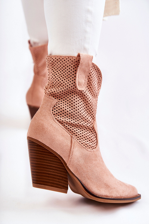 Dámske semišové topánky Openwork Pink Eleonore Cowboy topánky