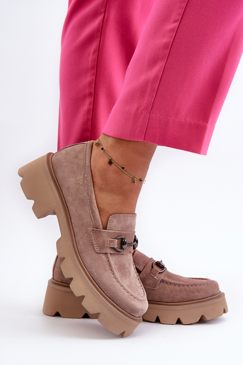 Robustné dámske semišové mokasíny béžové Neloria