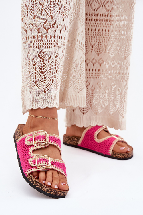 Háčkované Dámske Papuče So Zlatými Sponami Fuchsie Fenira