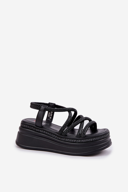 Sandały Na Masívnej Platforme S Preplietanými Pásikmi Čierne Lanathea