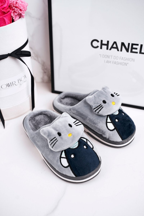 Dětské Domácí Izolované Pantofle šedé Kitty