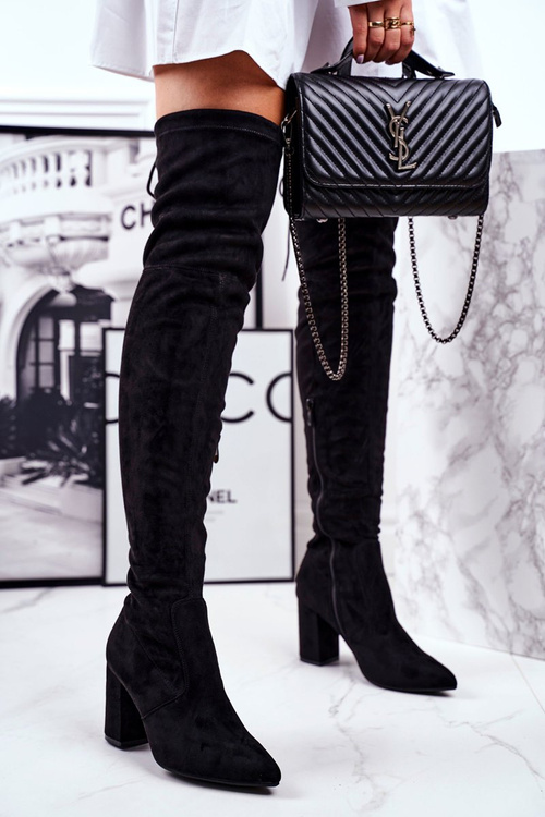 Dámské Kozačky Na Podpatku Semišové Černé Milwa