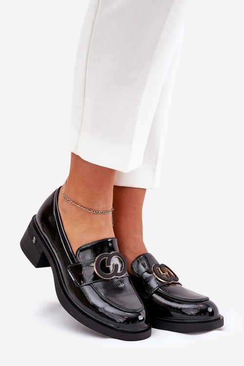 Lakovane Kožené Mokasíny Na Opätku Vinceza 18102 Čierne