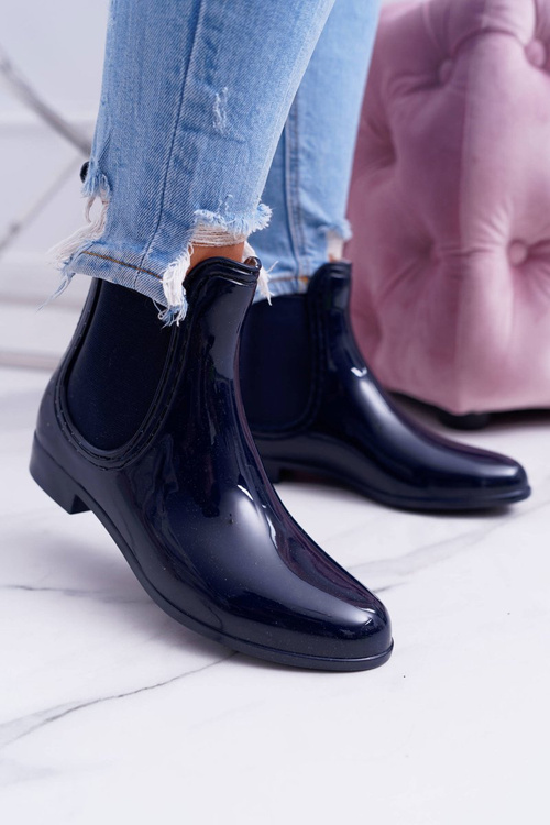 Ženské lakované vkladanie námornícke modré galoshes