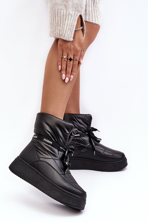 Dámske snehové topánky s dekoratívnou viazanou čiernou siracnou