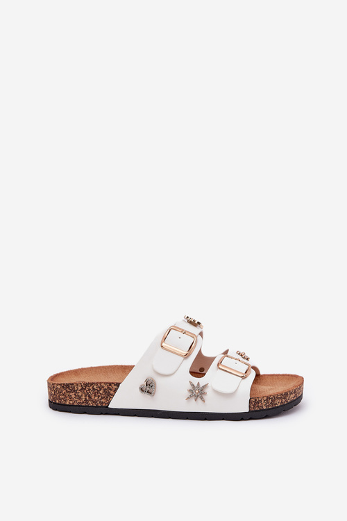 Dámske Šľapky Na Korkovej Podošve S Prackami A Dekoráciami Biele Efadelis