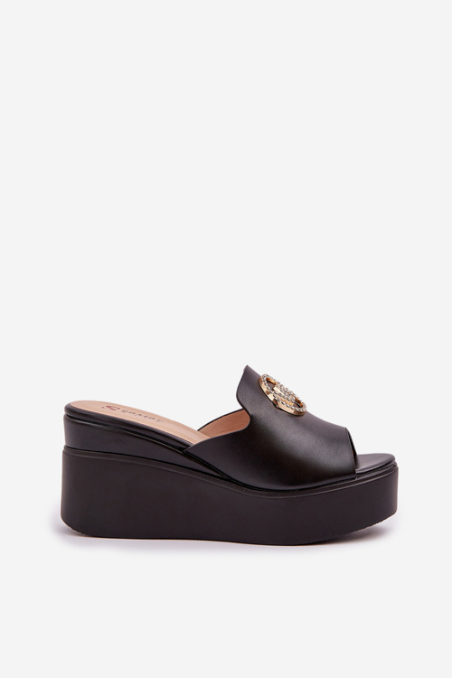 Pantofle Na Platformě A Klínu S Dekorací Černé Nanessia