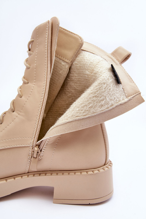 Kožené pracovní boty na plochém podpatku světle béžové Aganne