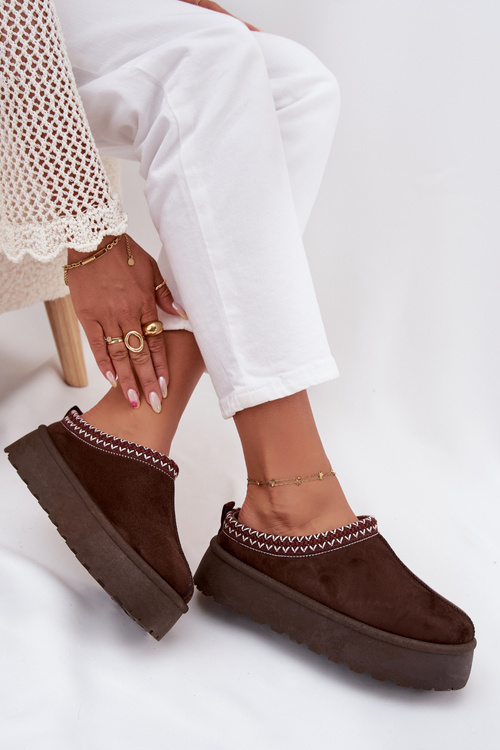 Nízke dámske snehule s výšivkou na platforme čokoládové Narirya