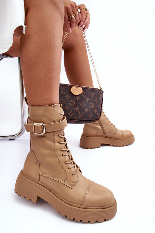 Ploché kožené topánky s béžovou svorkou Samivlo