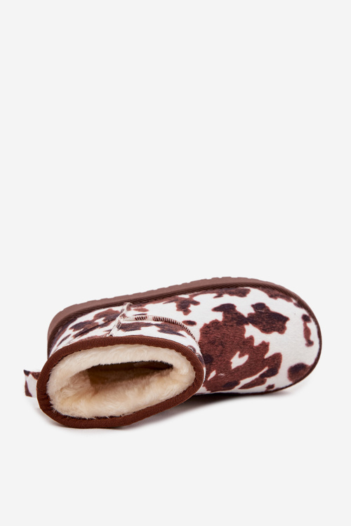 Detské zimné čižmy pre mládež s kožušinou s fľakmi bielo-hnedé Mireya