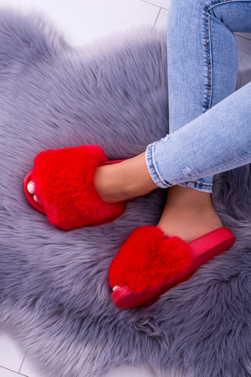 Lu Boo Red Dámska kožušina xxl kožušinové papuče