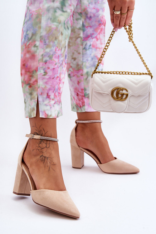 Semišové čerpadlá so zirkónmi béžový diamant