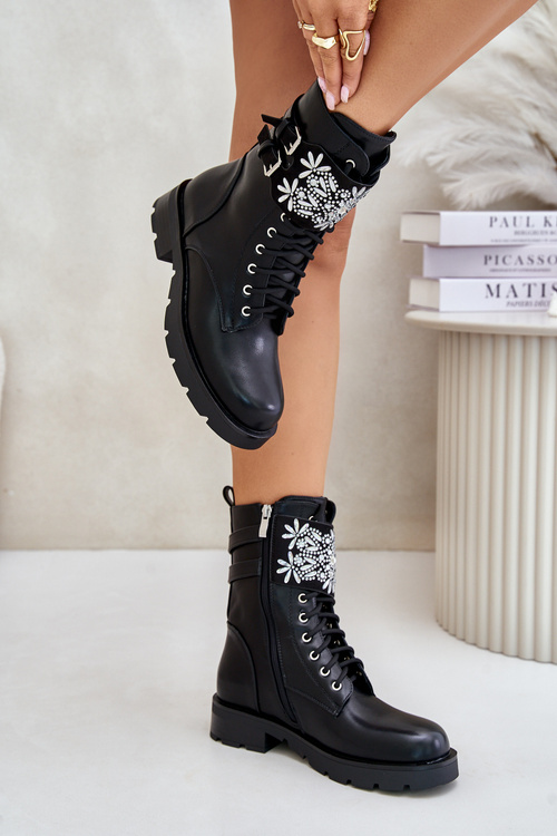 Zateplené pracovné čižmy s ozdobným pásom a prackami čierne Viveria