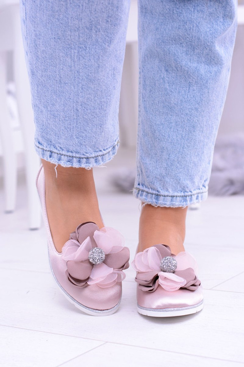 Velvet ružové baleríny s veľkým kvetinou Fumiko