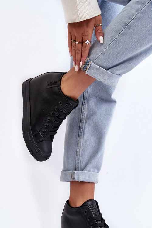 Dámske kožené tenisky na Big Star MM274001 Black Wedge
